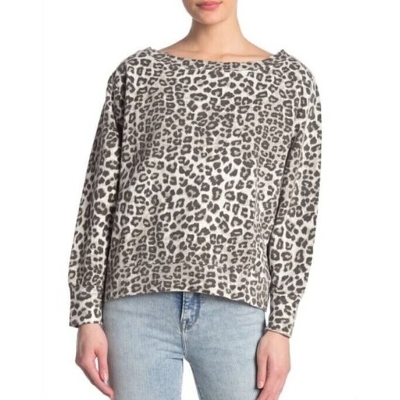 Good American Sweater Womens Small Cheetah Print Dolman Sleeve Sweatshirt Boho - Picture 1 of 9